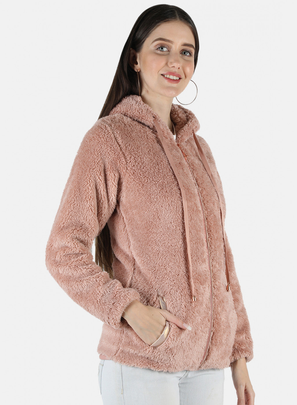 Women Peach Solid Sweatshirt