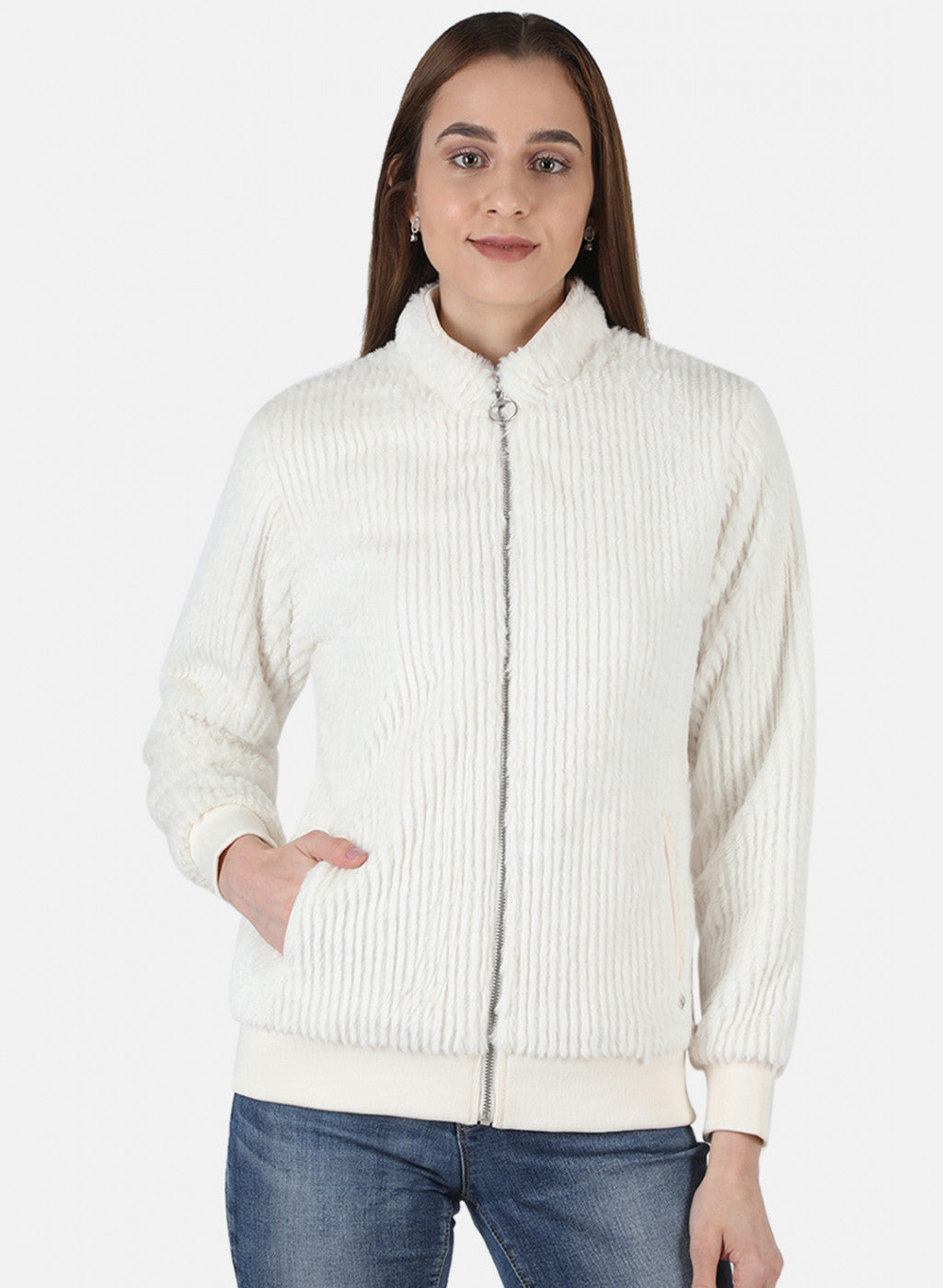 Women Off White Solid Jacket