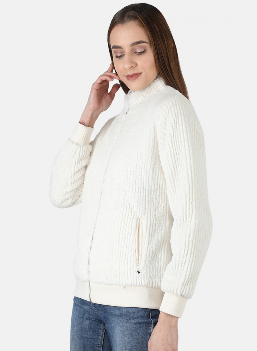 Women Off White Solid Jacket