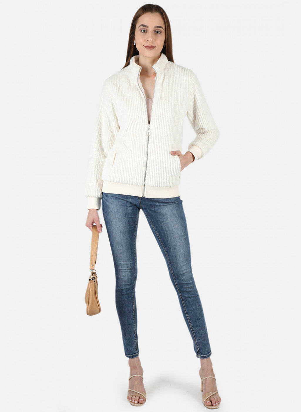 Women Off White Solid Jacket