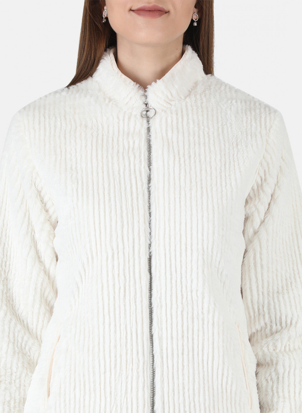 Women Off White Solid Jacket