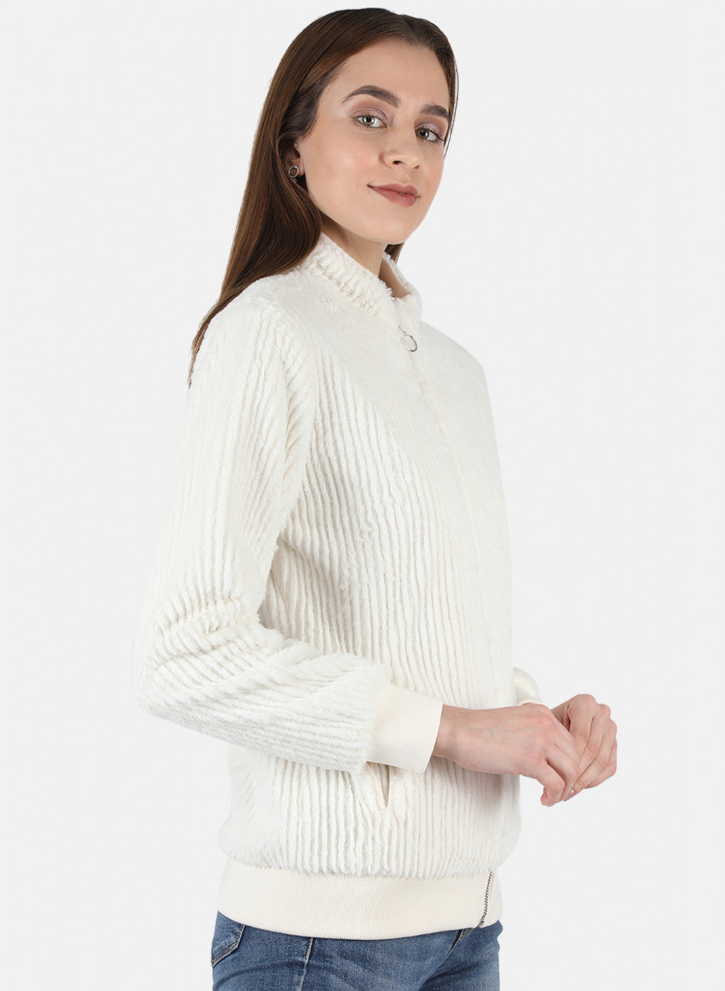 Women Off White Solid Jacket