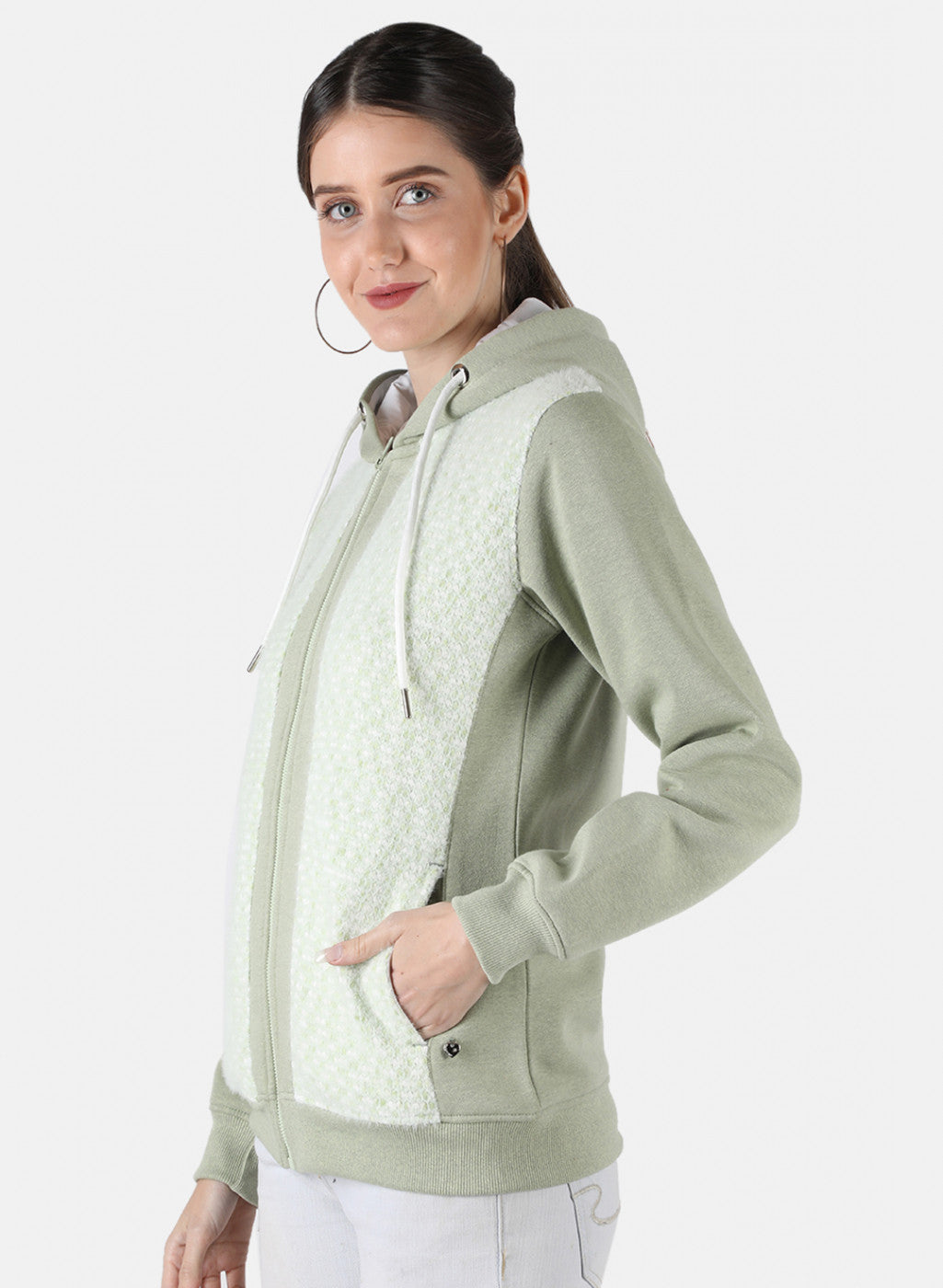 Women Green Jaquard Sweatshirt