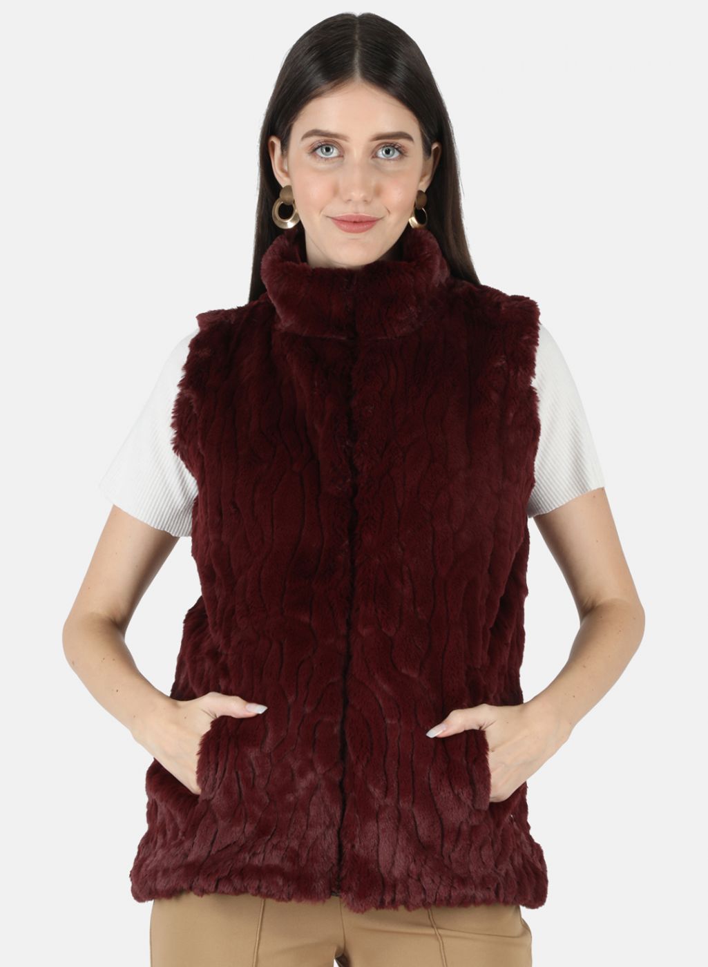 Women Maroon Reversible Solid Sweatshirt