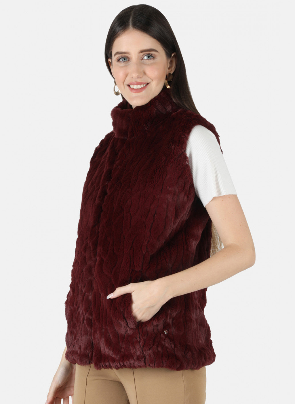 Women Maroon Reversible Solid Sweatshirt