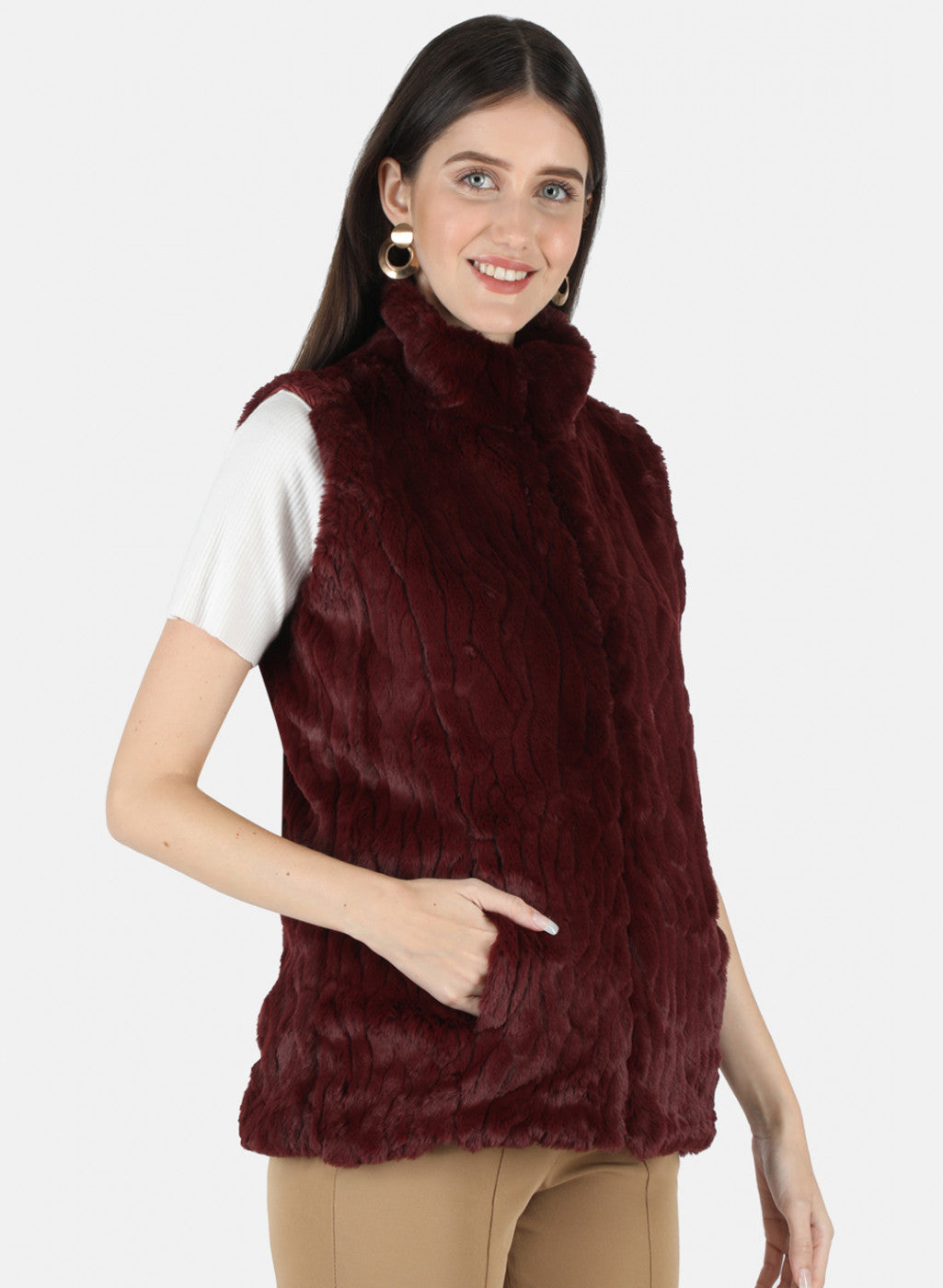 Women Maroon Reversible Solid Sweatshirt