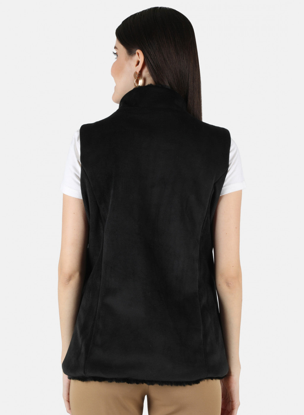 Women Black Reversible Solid Sweatshirt