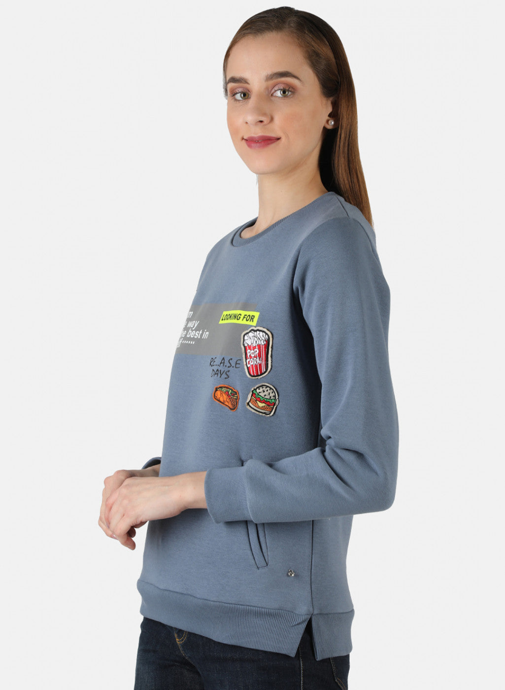 Women Grey Printed Sweatshirt