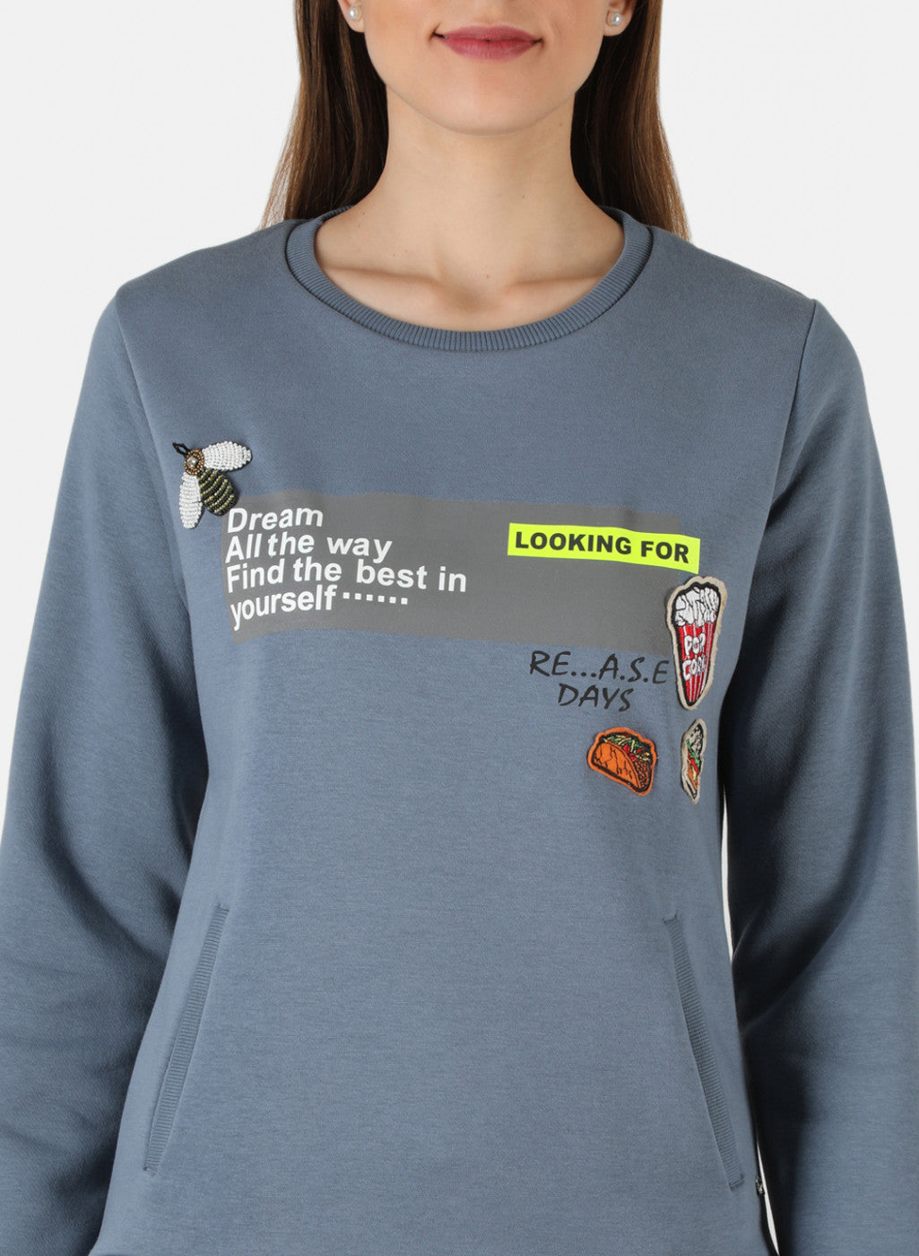 Women Grey Printed Sweatshirt