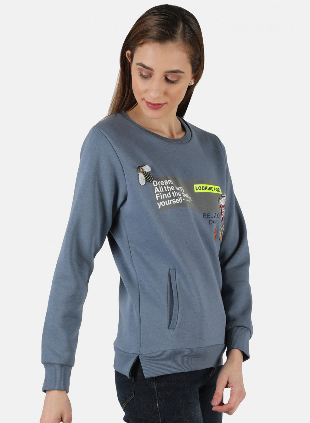 Women Grey Printed Sweatshirt