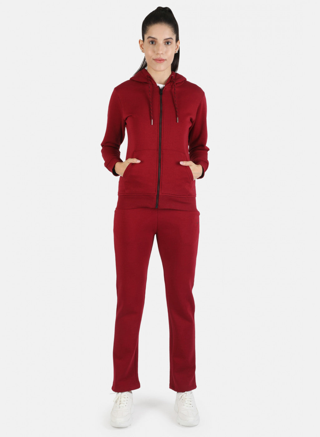 Women Maroon Solid Tracksuit