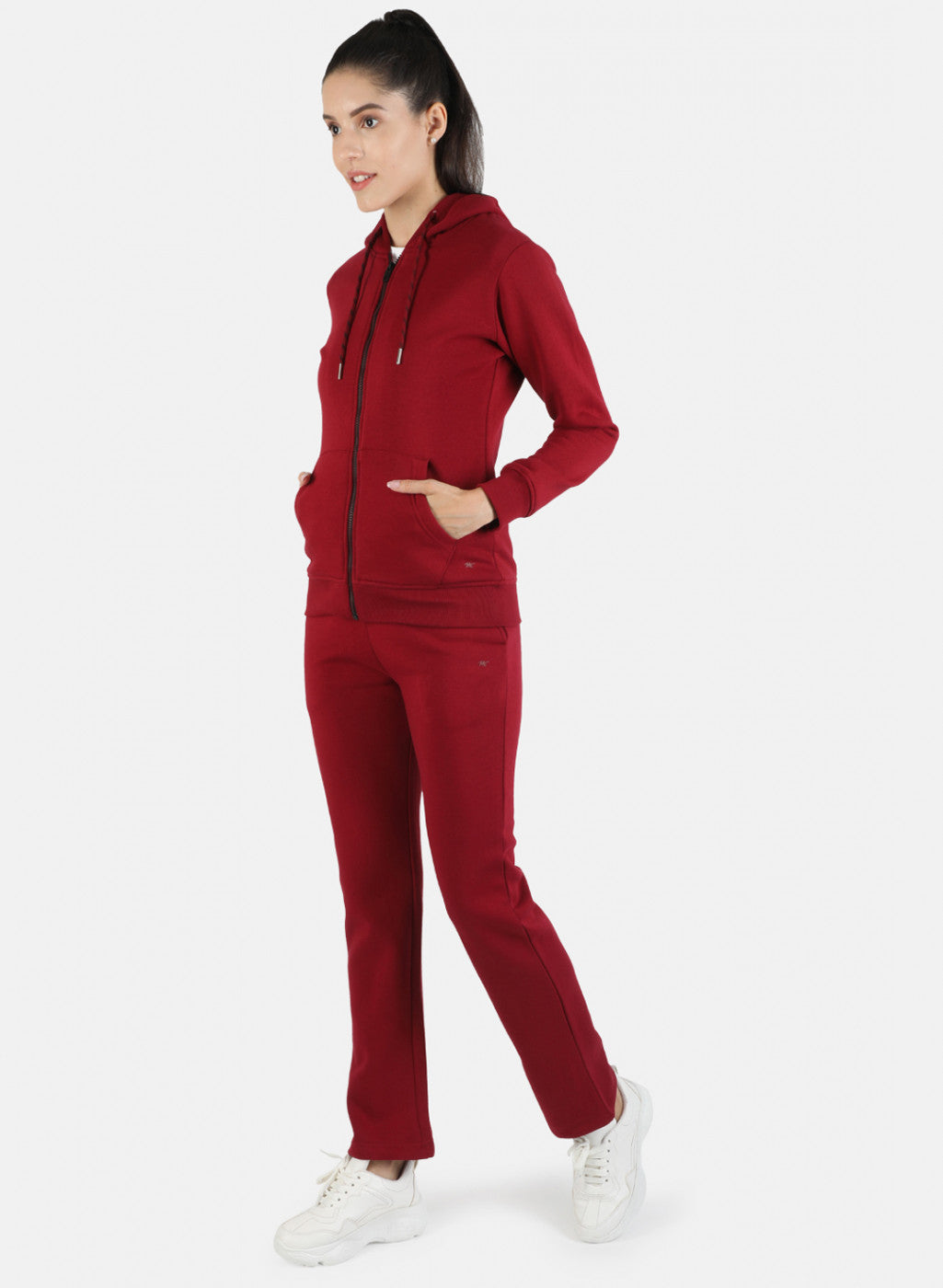 Women Maroon Solid Tracksuit