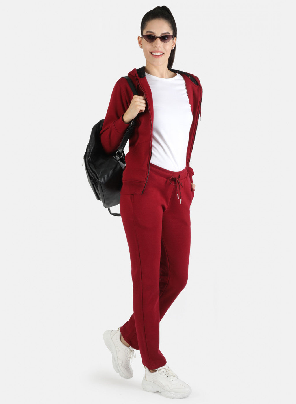Women Maroon Solid Tracksuit
