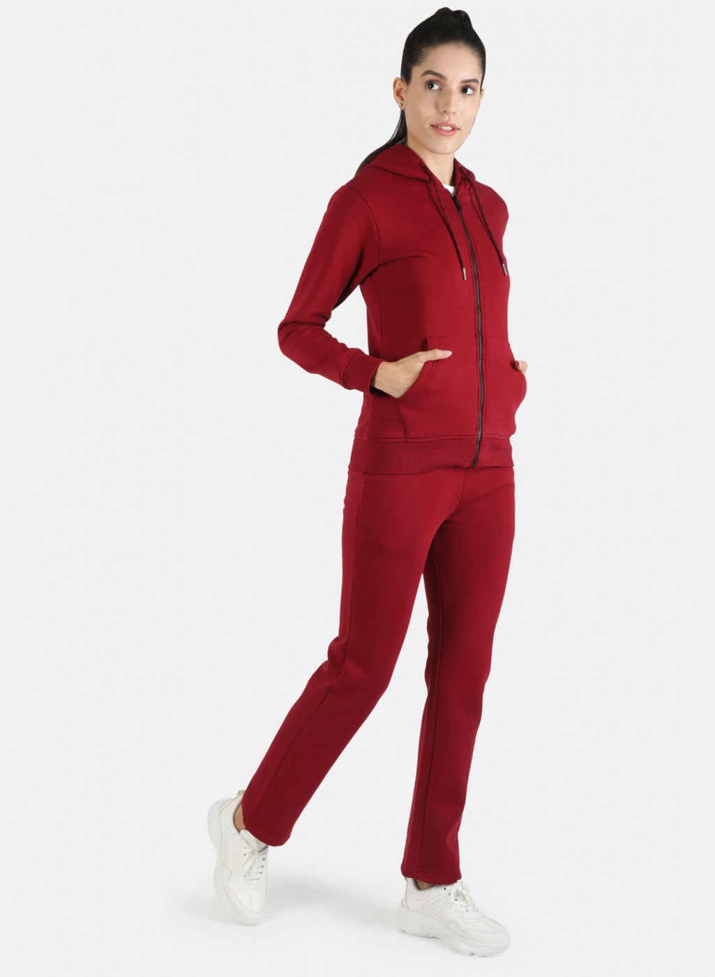 Women Maroon Solid Tracksuit