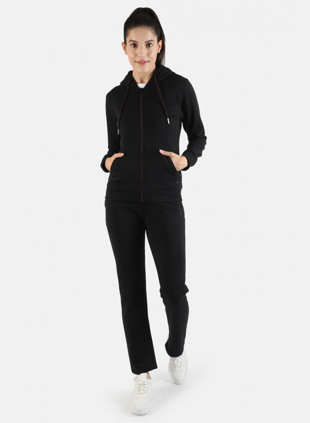 Women Black Solid Tracksuit