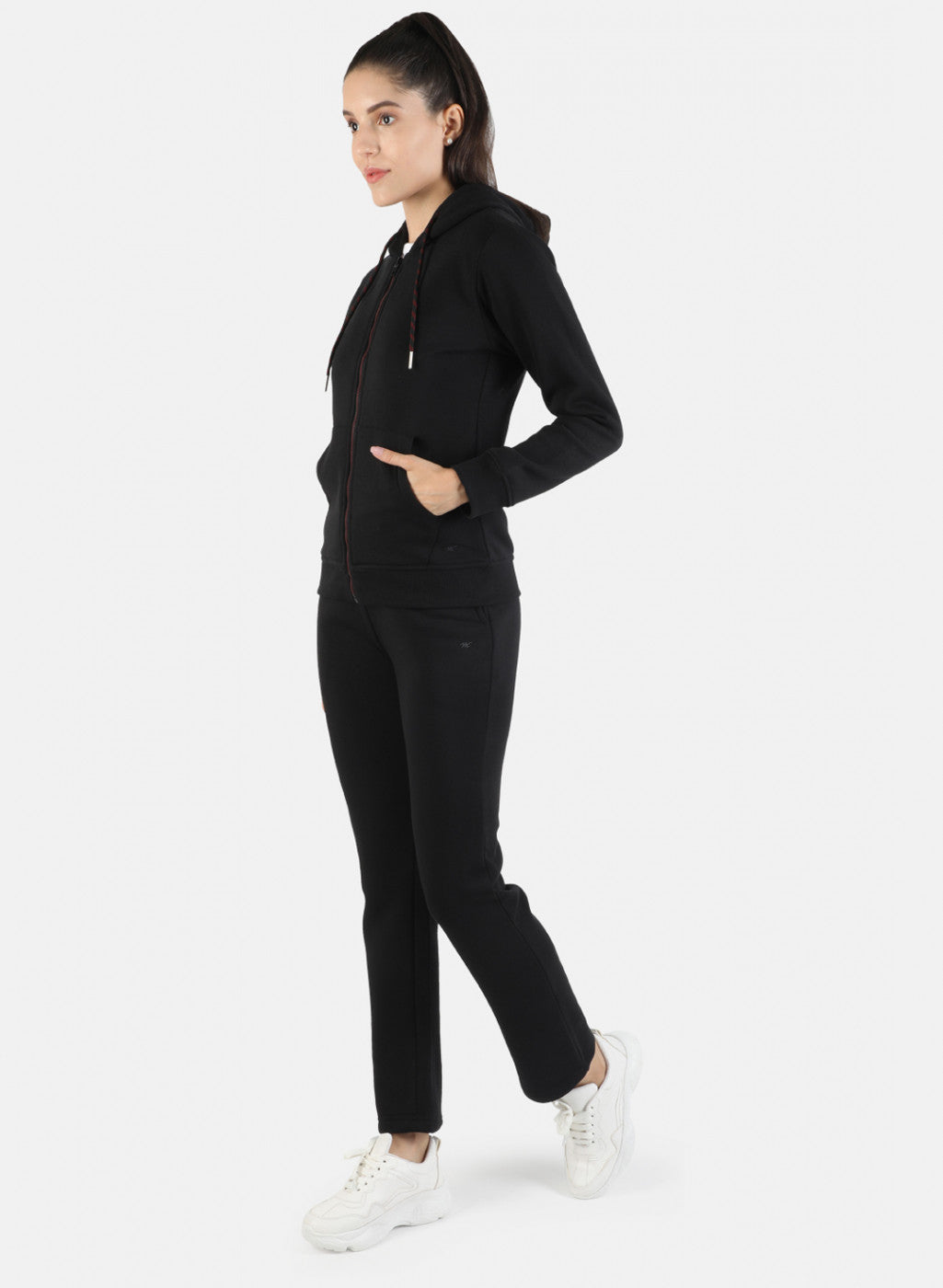 Women Black Solid Tracksuit