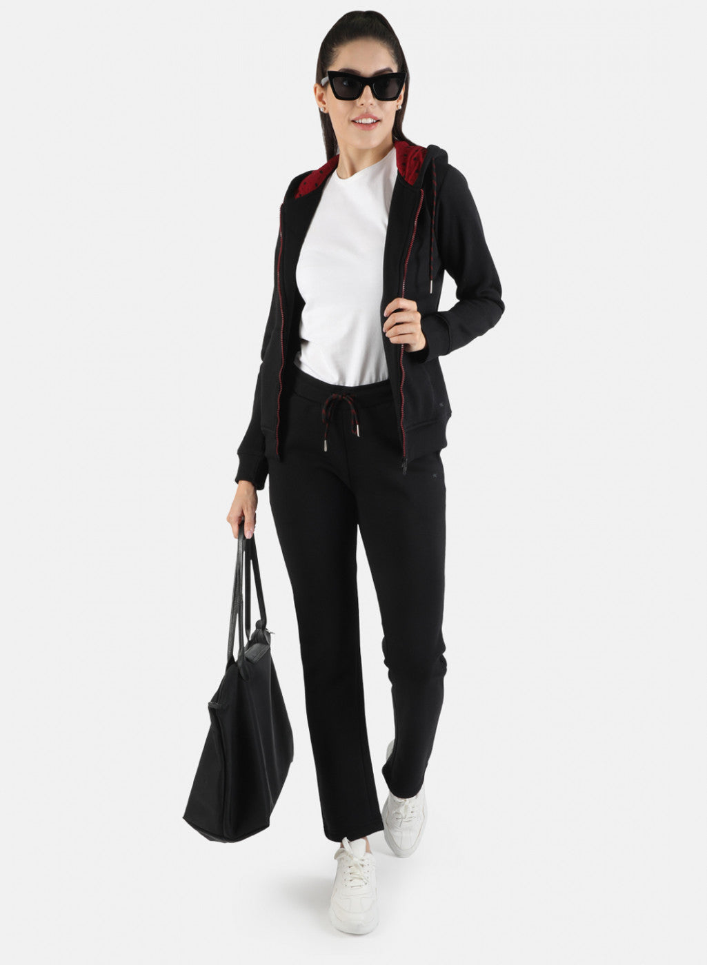 Women Black Solid Tracksuit
