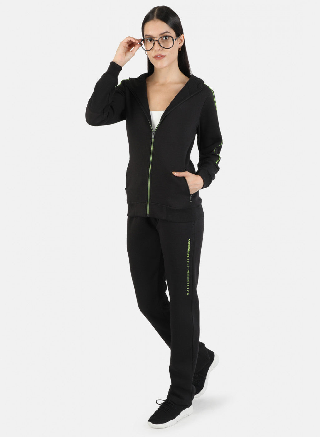 Women Black Solid Tracksuit