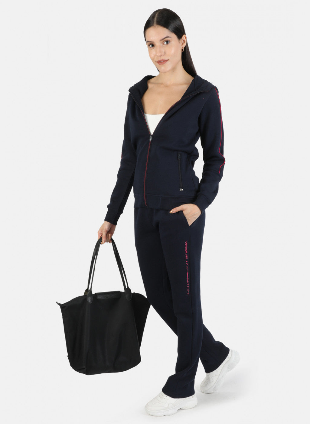 Women Navy Blue Solid Tracksuit
