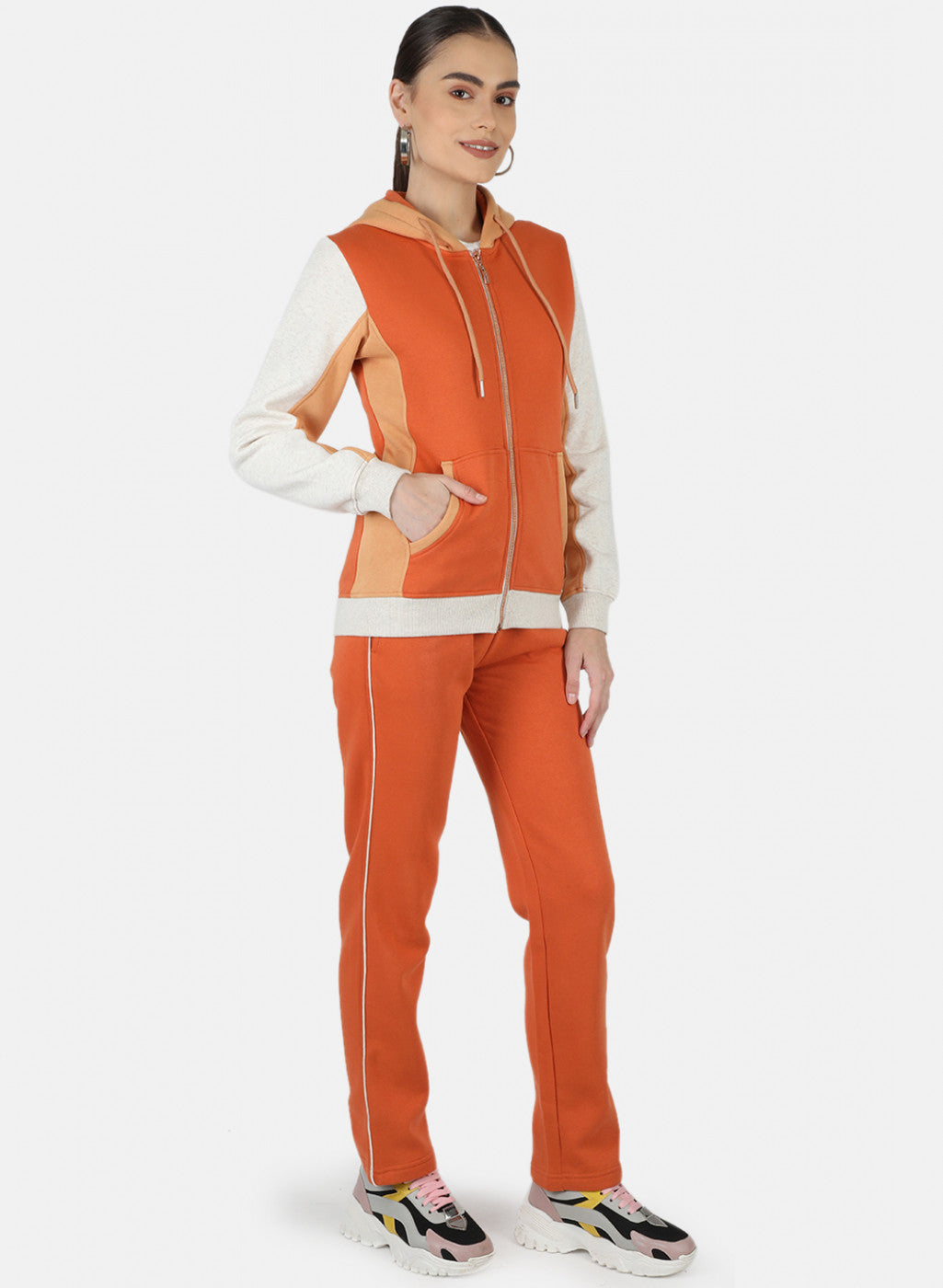 Women Orange Solid Tracksuit