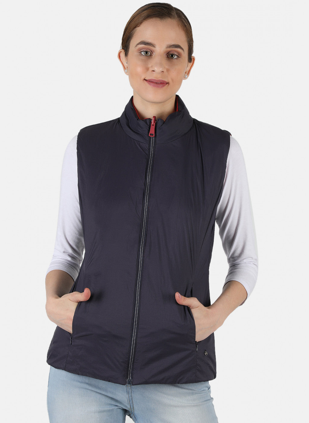 Women Red Reversible Solid Jacket