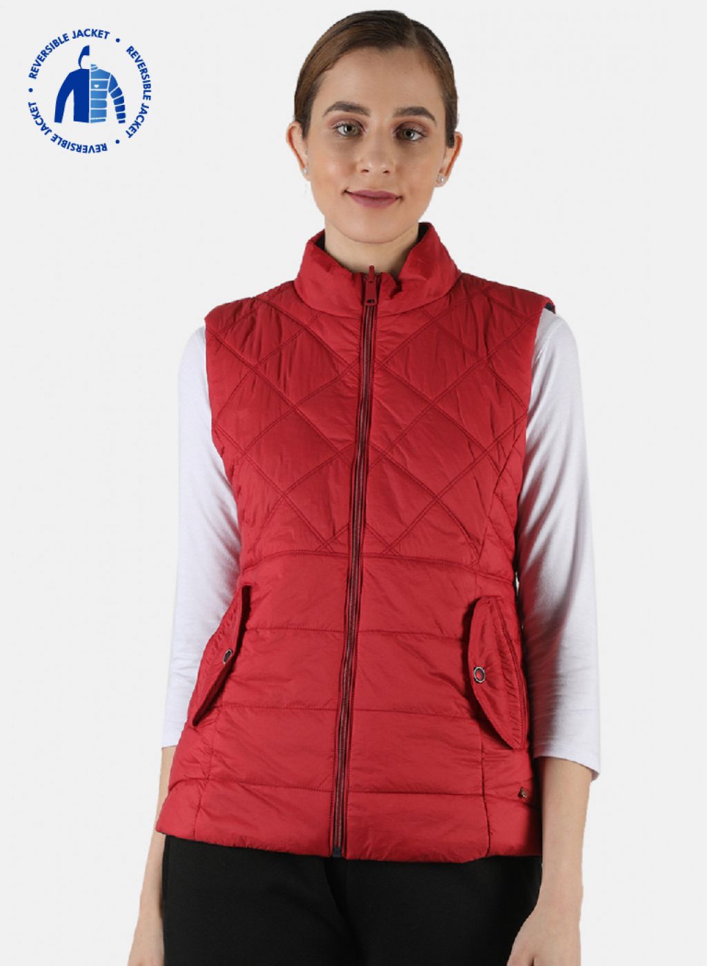 Women Red Reversible Solid Jacket