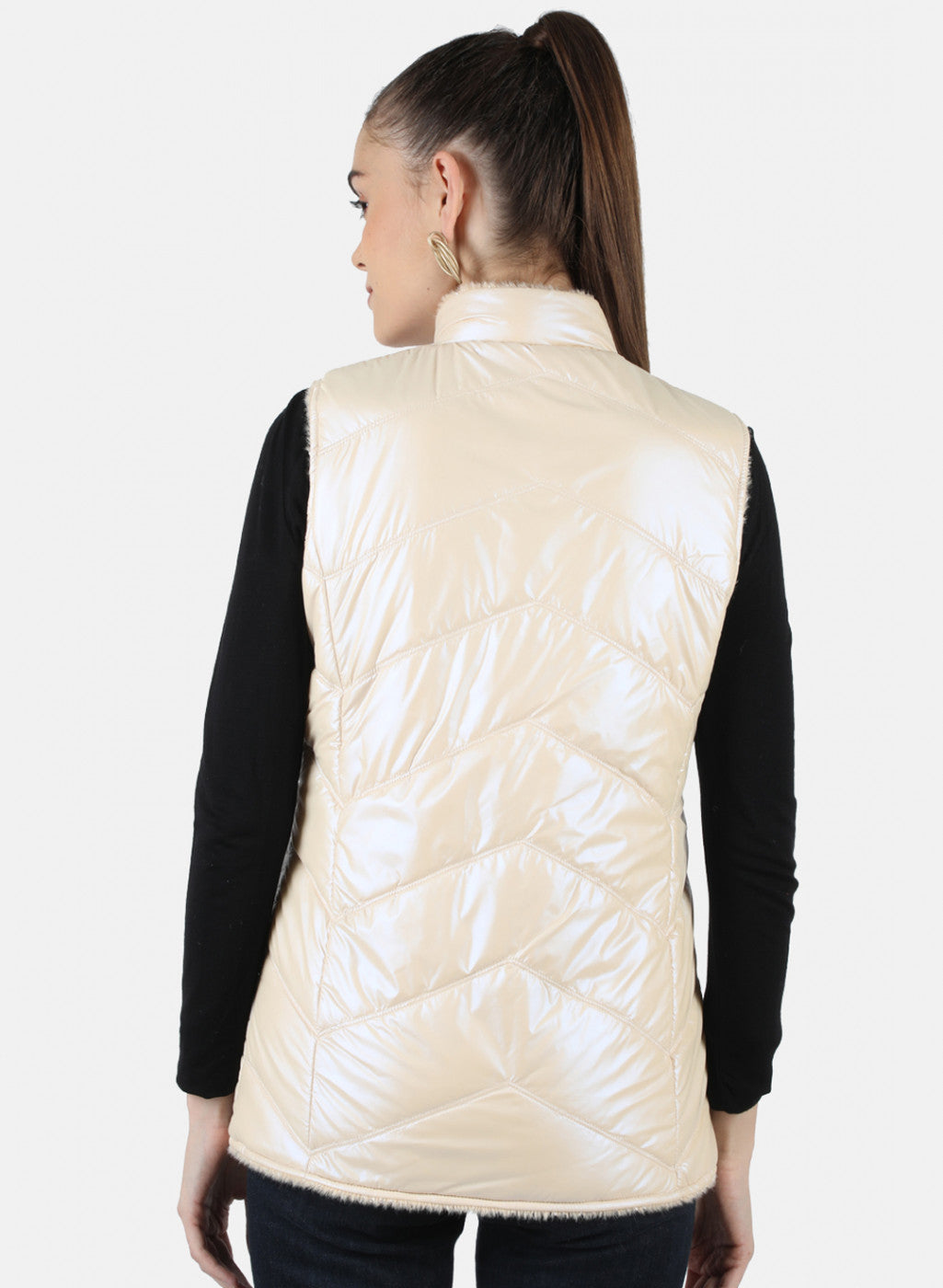 Women Beige Reversible Solid Jacket