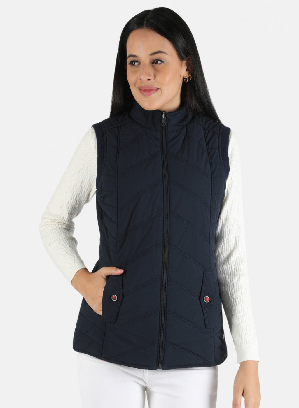 Women Navy Blue Solid Jacket