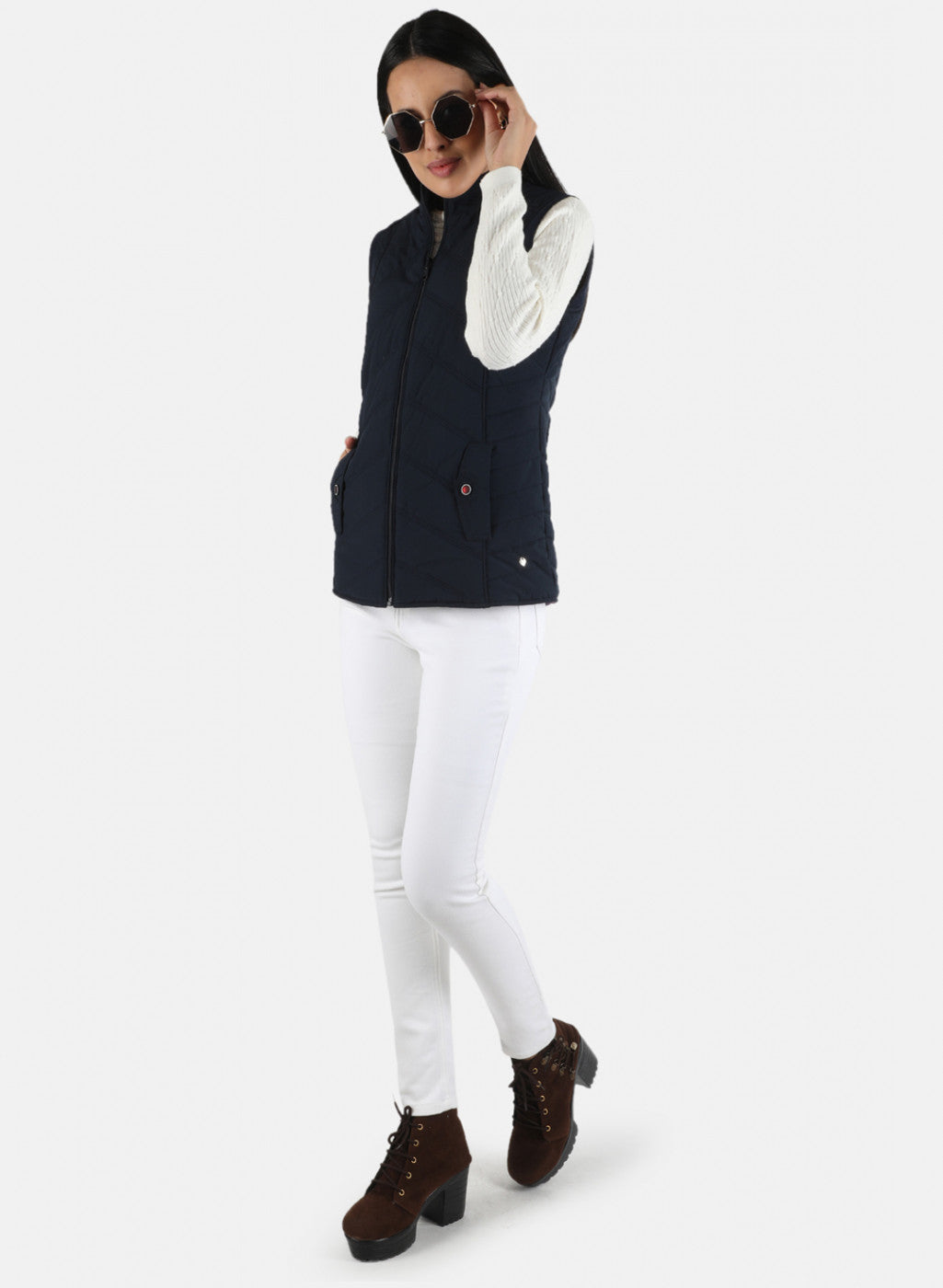 Women Navy Blue Solid Jacket