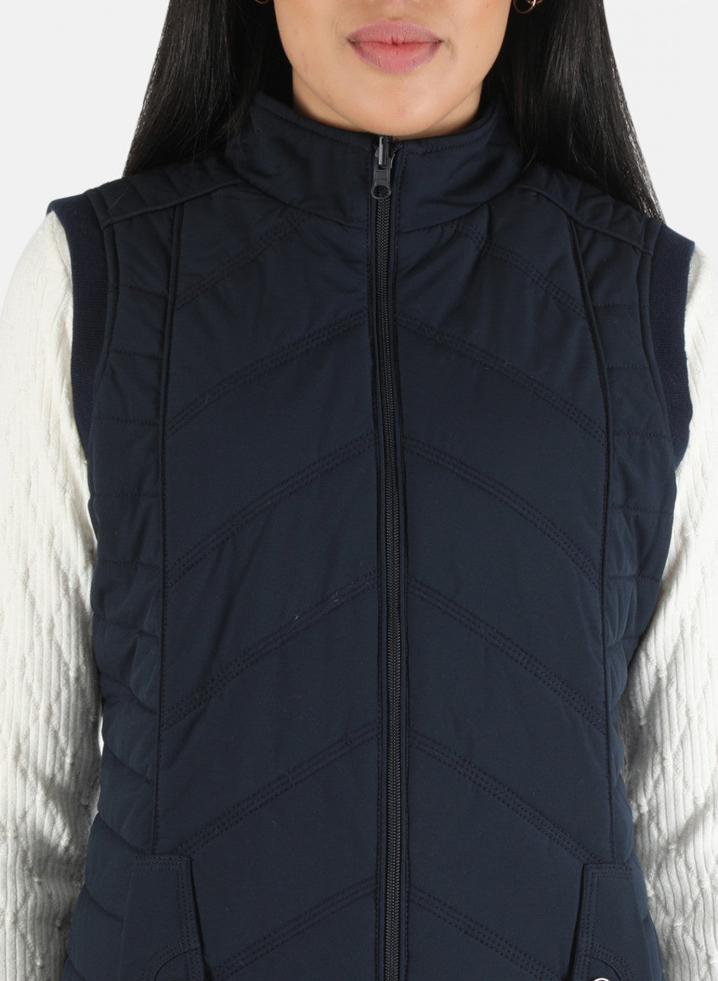 Women Navy Blue Solid Jacket