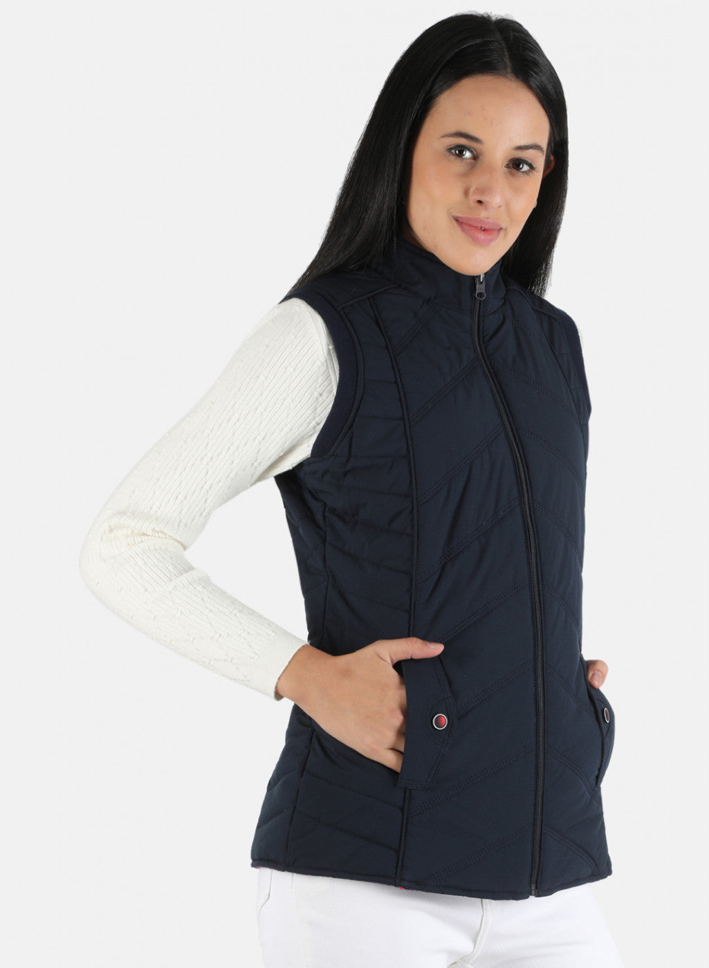 Women Navy Blue Solid Jacket