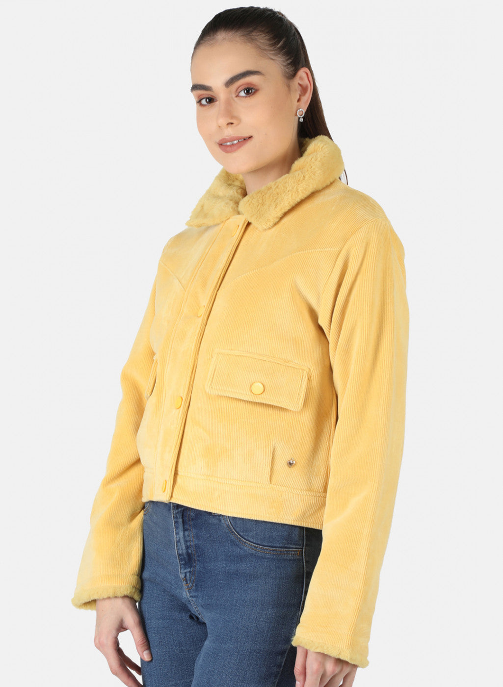 Women Yellow Solid Jacket