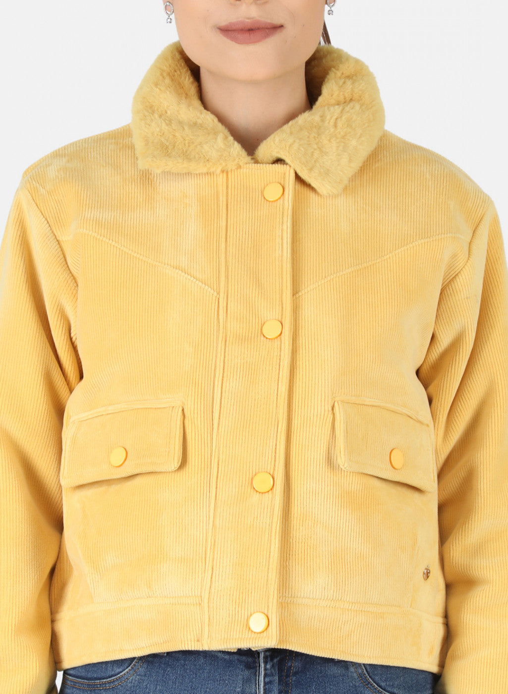 Women Yellow Solid Jacket