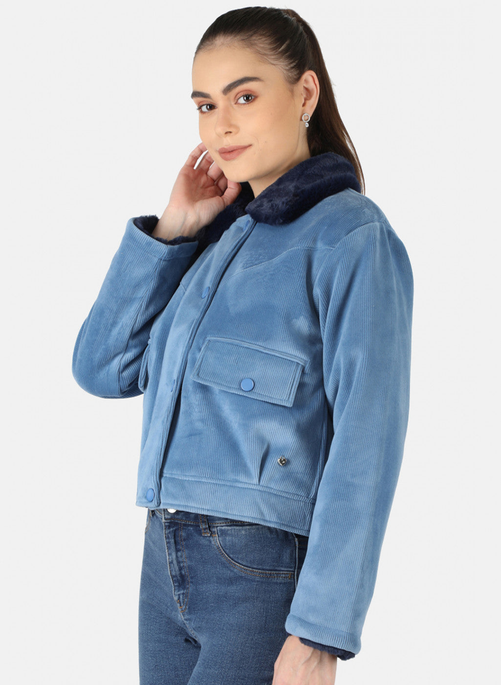 Women Blue Solid Jacket