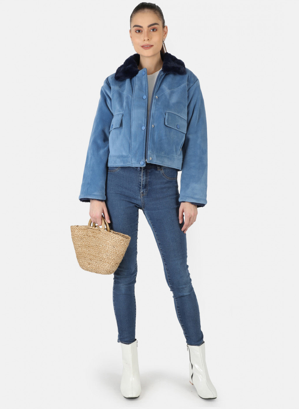 Women Blue Solid Jacket