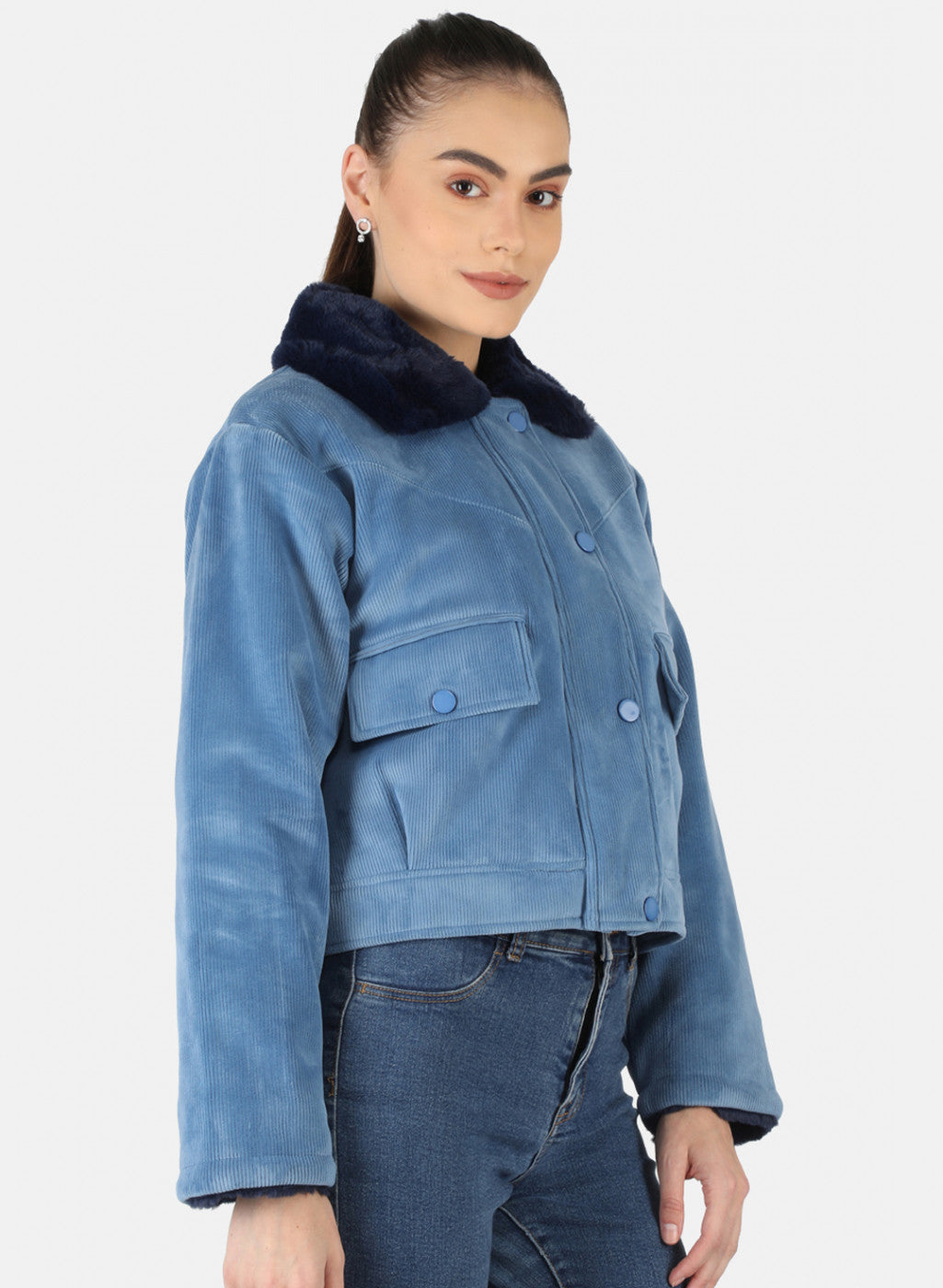 Women Blue Solid Jacket