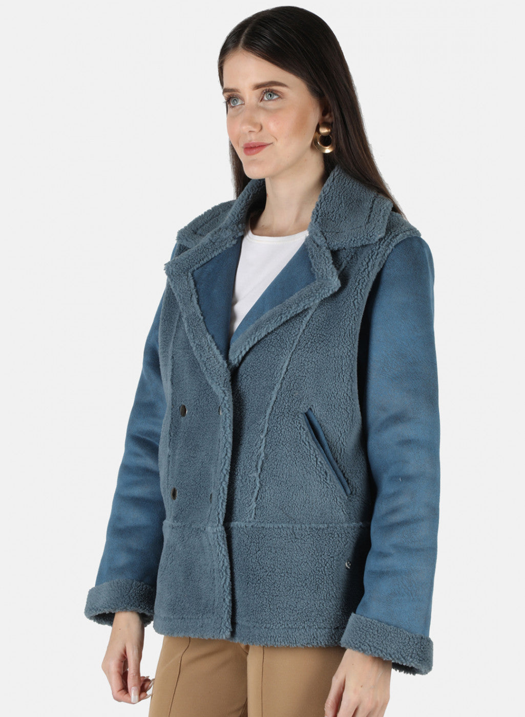 Women Blue Solid Jacket