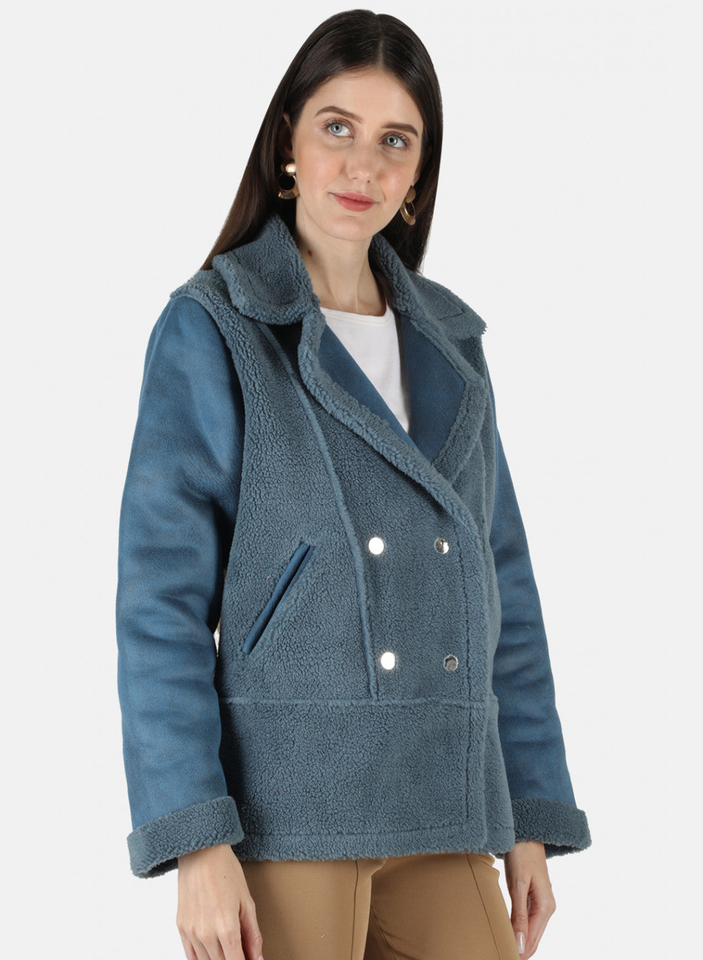 Women Blue Solid Jacket