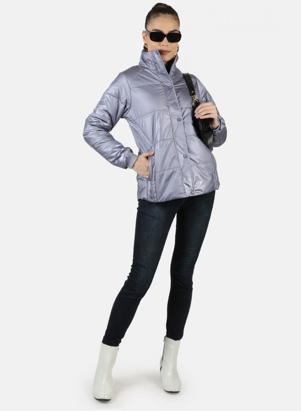 Women Purple Solid Jacket