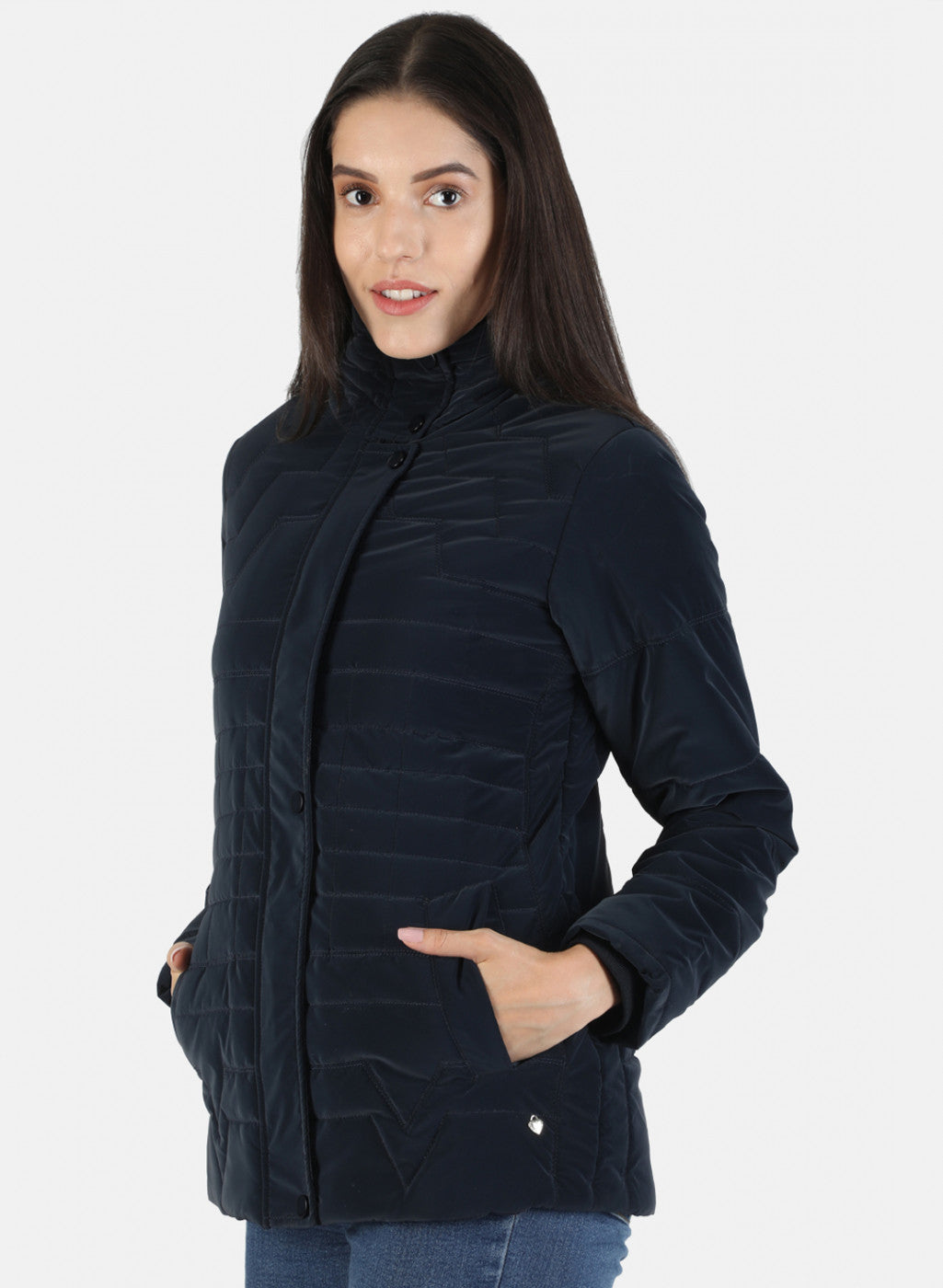 Women Navy Blue Solid Jacket