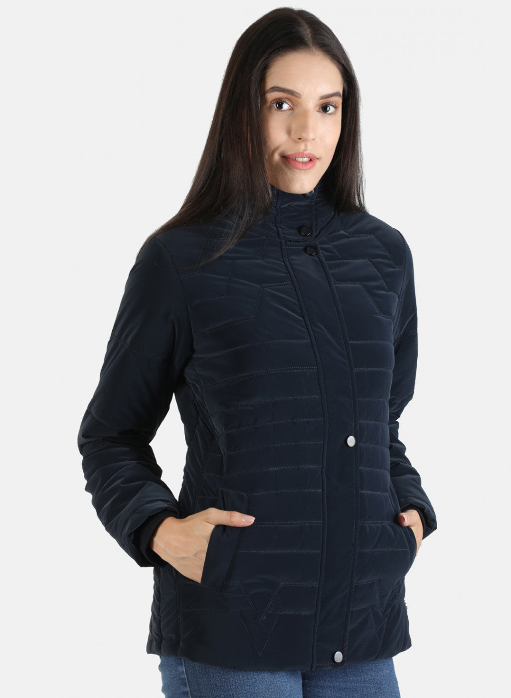 Women Navy Blue Solid Jacket