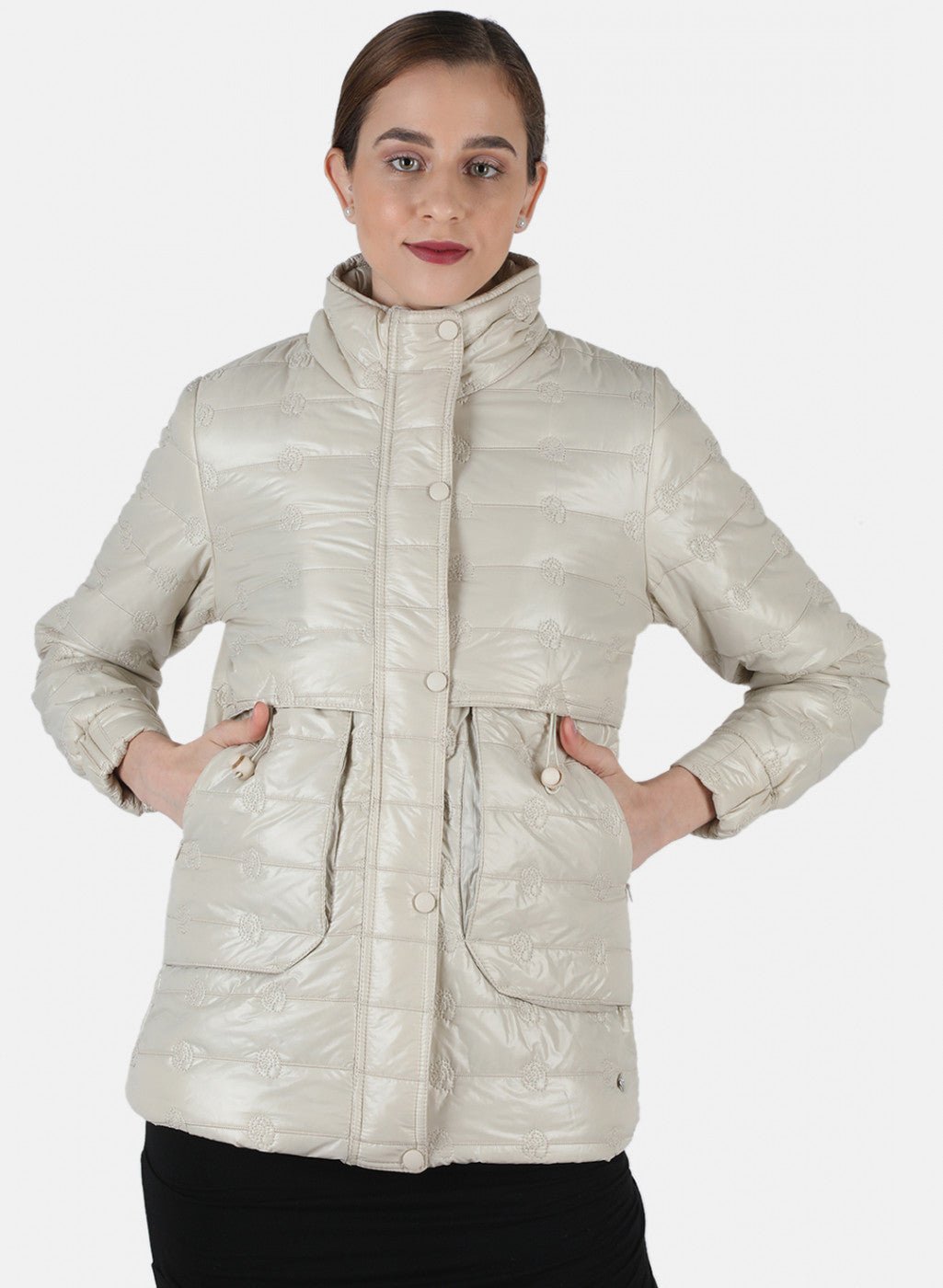 Women Beige Embroidered Jacket