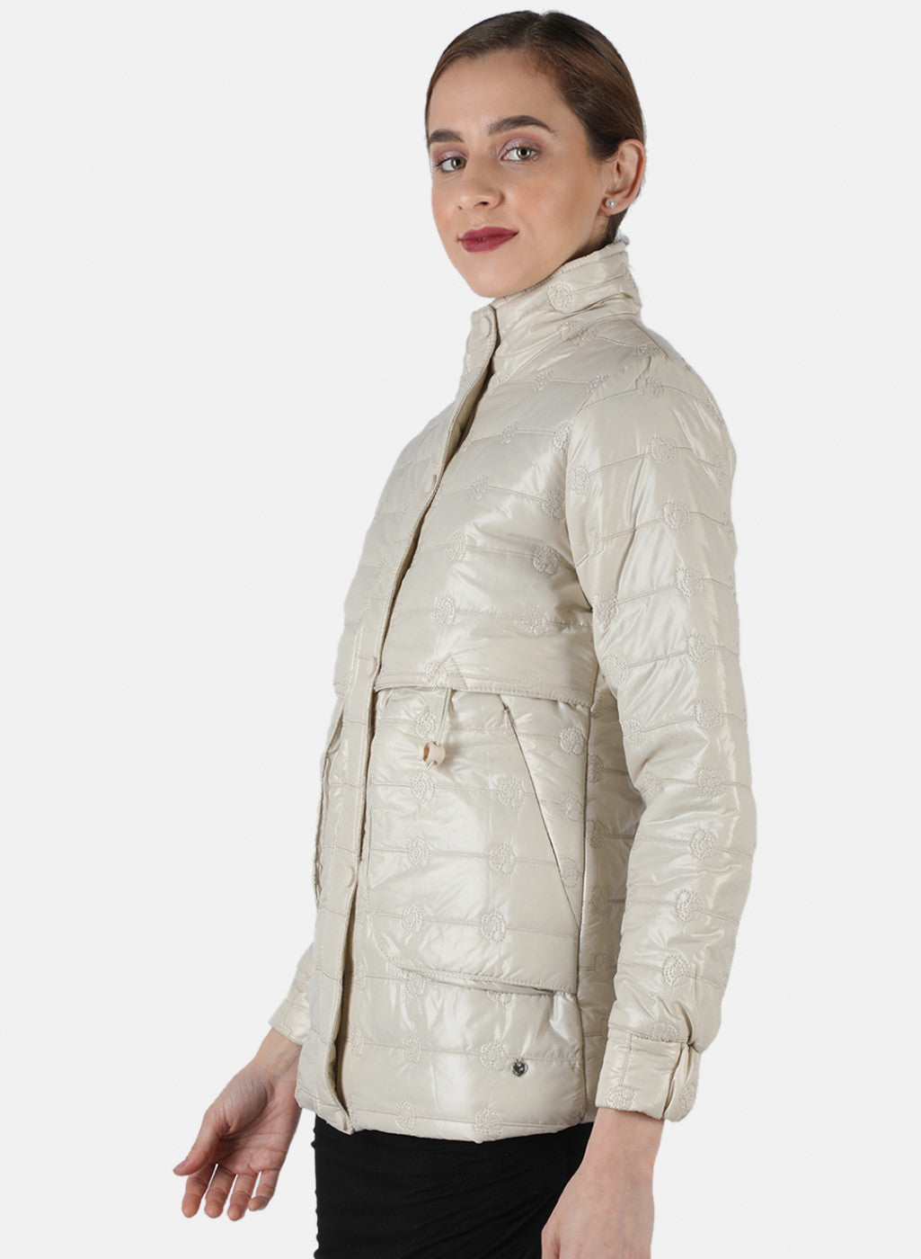 Women Beige Embroidered Jacket