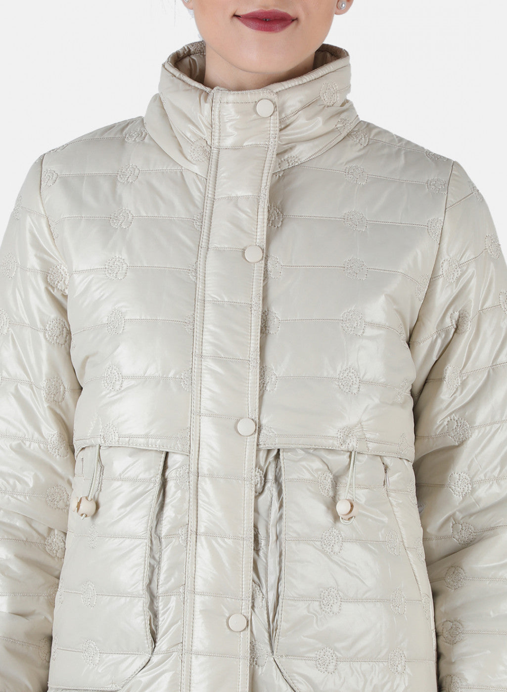 Women Beige Embroidered Jacket