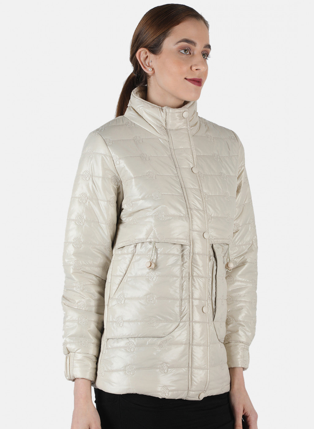 Women Beige Embroidered Jacket