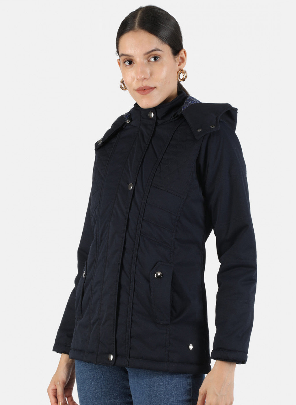 Women Navy Blue Solid Jacket