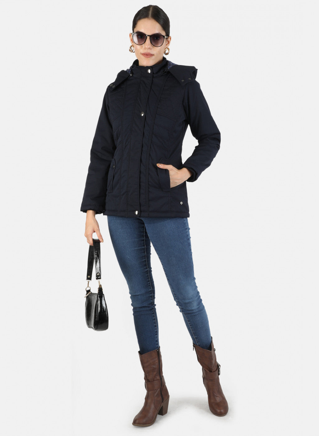 Women Navy Blue Solid Jacket