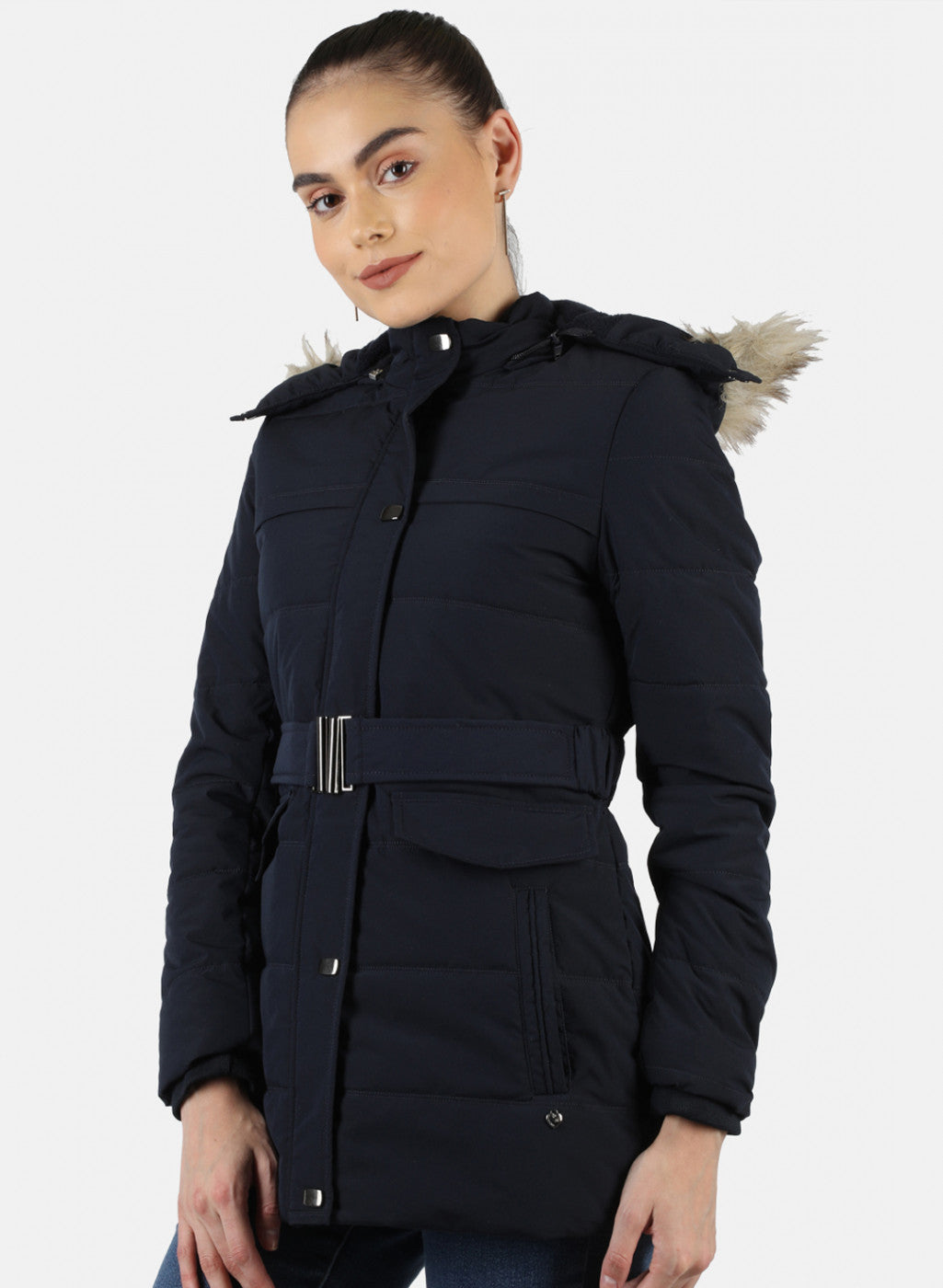 Women Navy Blue Solid Jacket