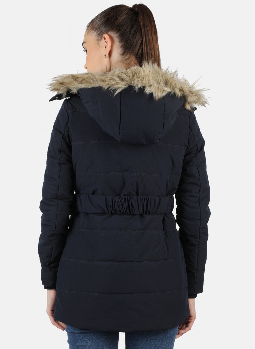 Women Navy Blue Solid Jacket