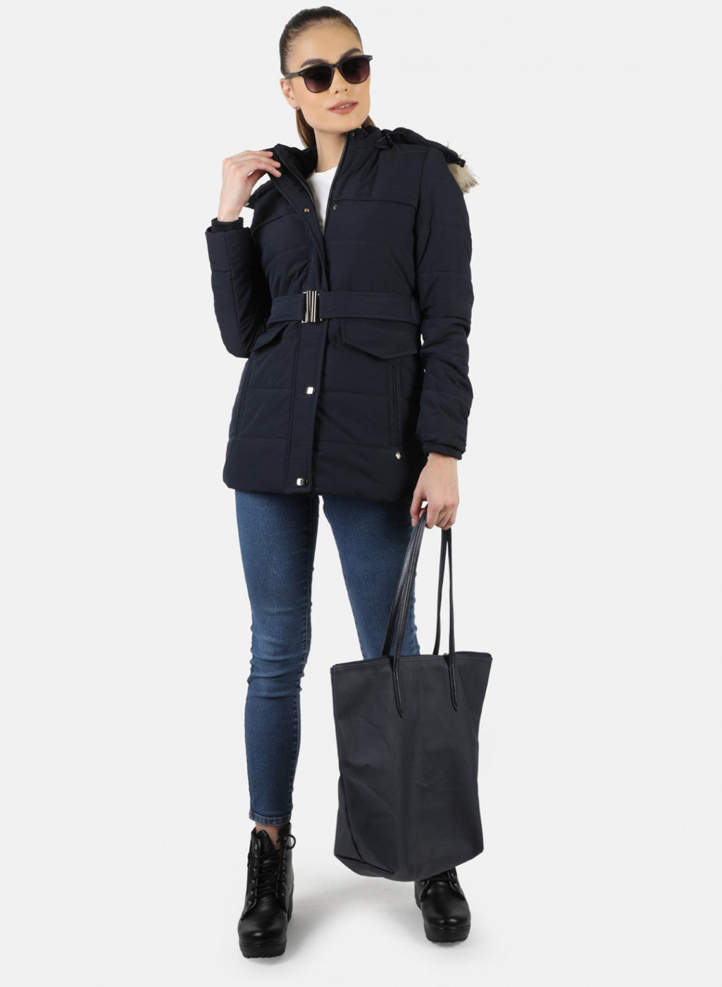 Women Navy Blue Solid Jacket
